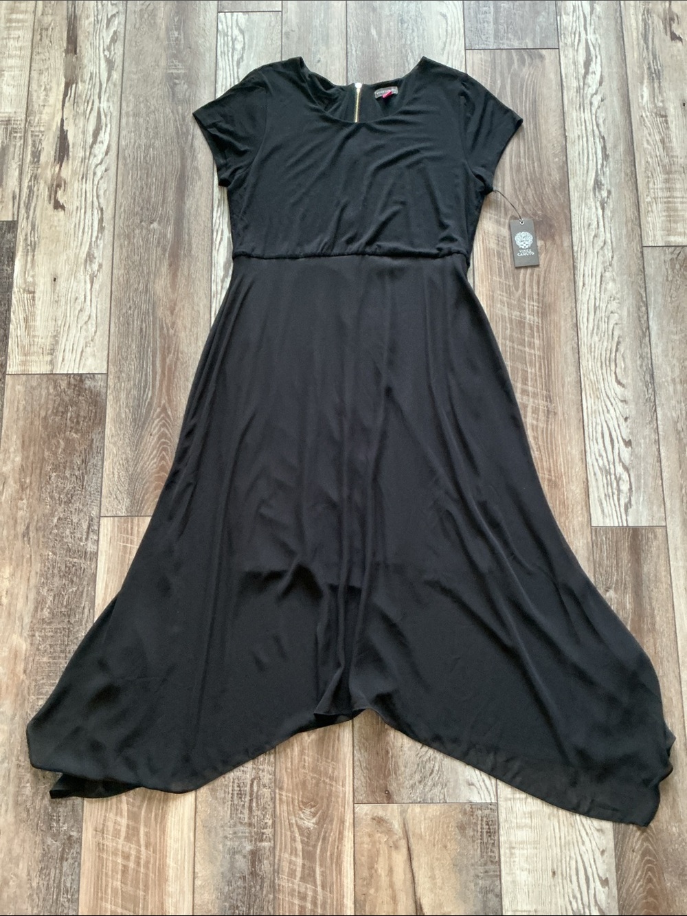 NWT Vince Camuto Asymmetrical Handkerchief Hem Cocktail Dress Black XL
